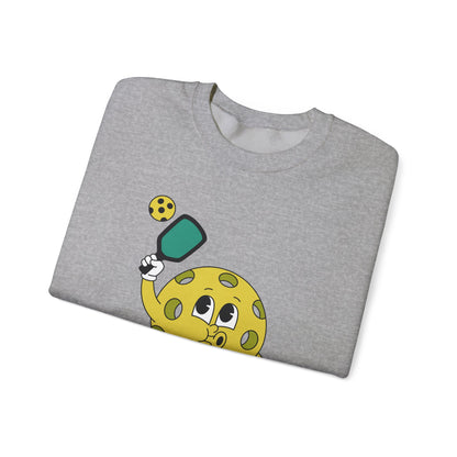 Pickleball Character Crewneck Sweatshirt — Cute Retro Pickleball Paddle Mascot