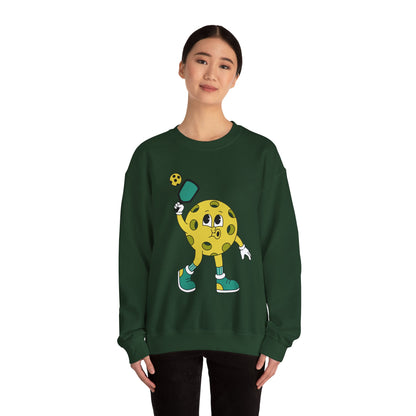 Pickleball Character Crewneck Sweatshirt — Cute Retro Pickleball Paddle Mascot