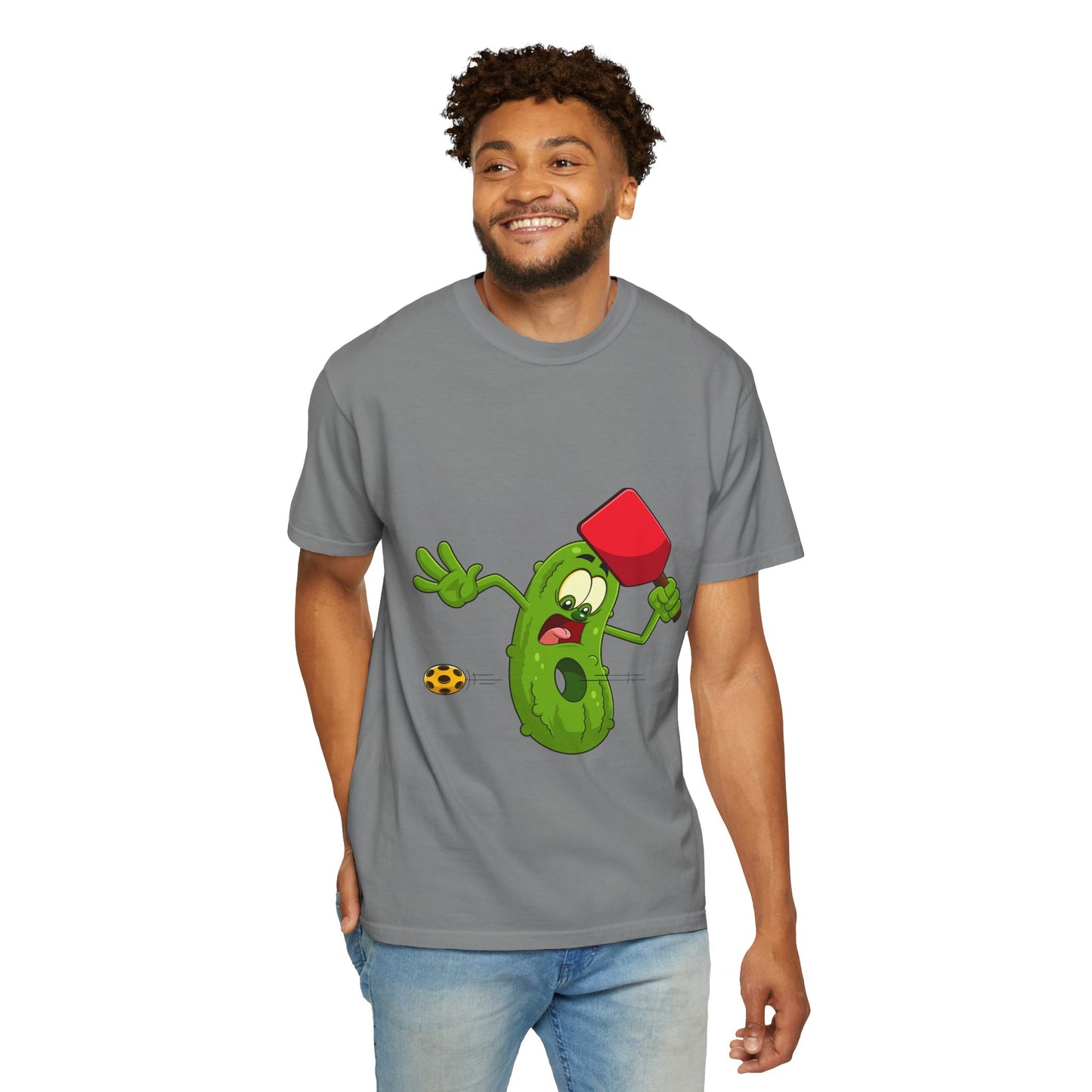 Funny Pickle Smash T‑Shirt — Cartoon Pickle with Mallet Graphic