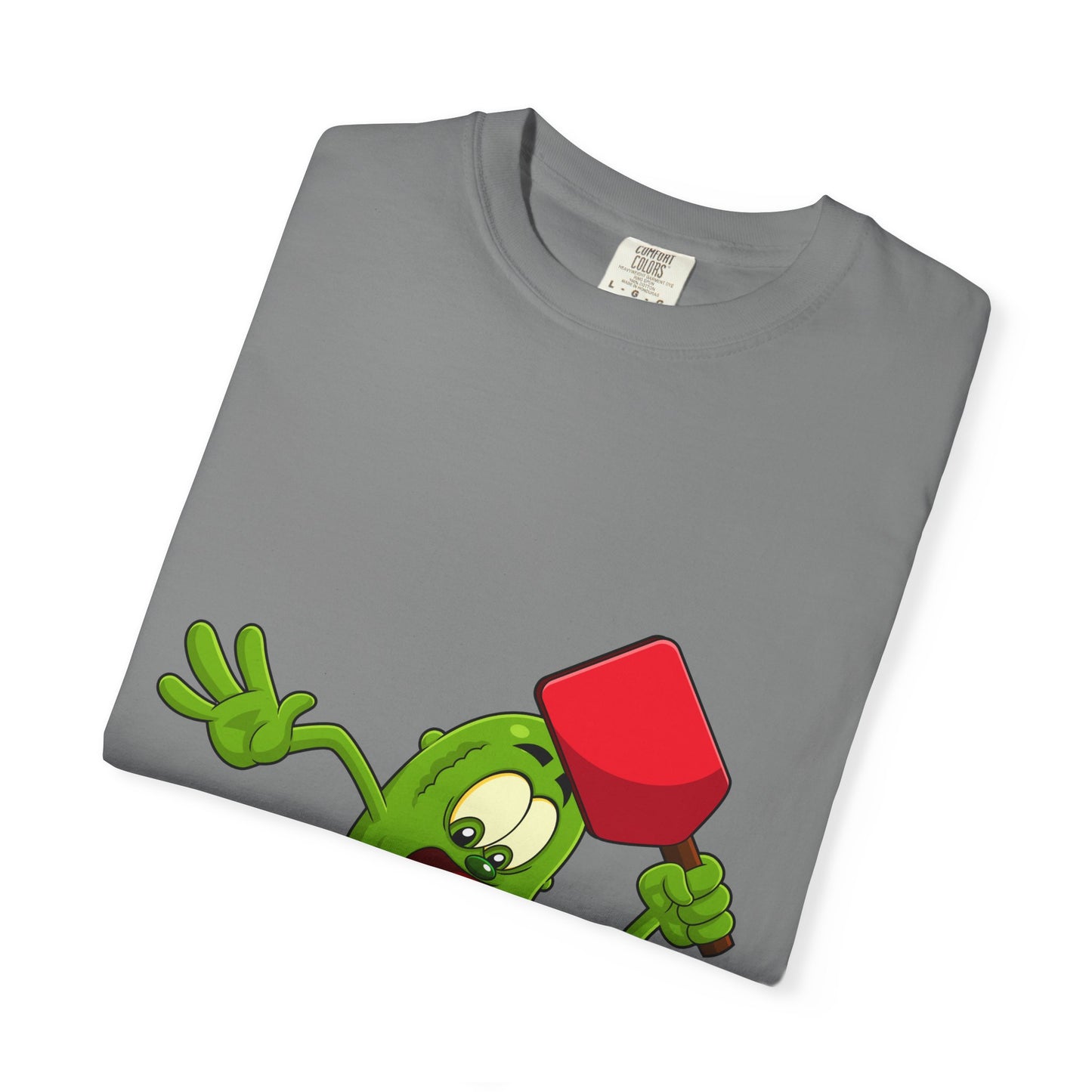 Funny Pickle Smash T‑Shirt — Cartoon Pickle with Mallet Graphic