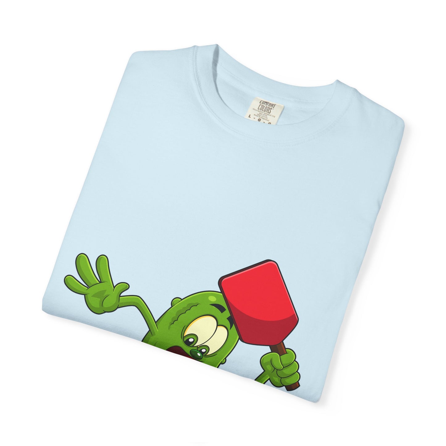 Funny Pickle Smash T‑Shirt — Cartoon Pickle with Mallet Graphic