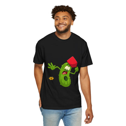 Funny Pickle Smash T‑Shirt — Cartoon Pickle with Mallet Graphic