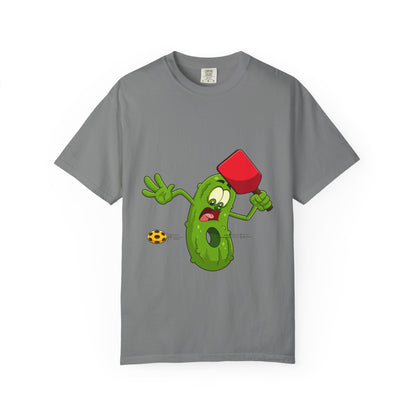 Funny Pickle Smash T‑Shirt — Cartoon Pickle with Mallet Graphic