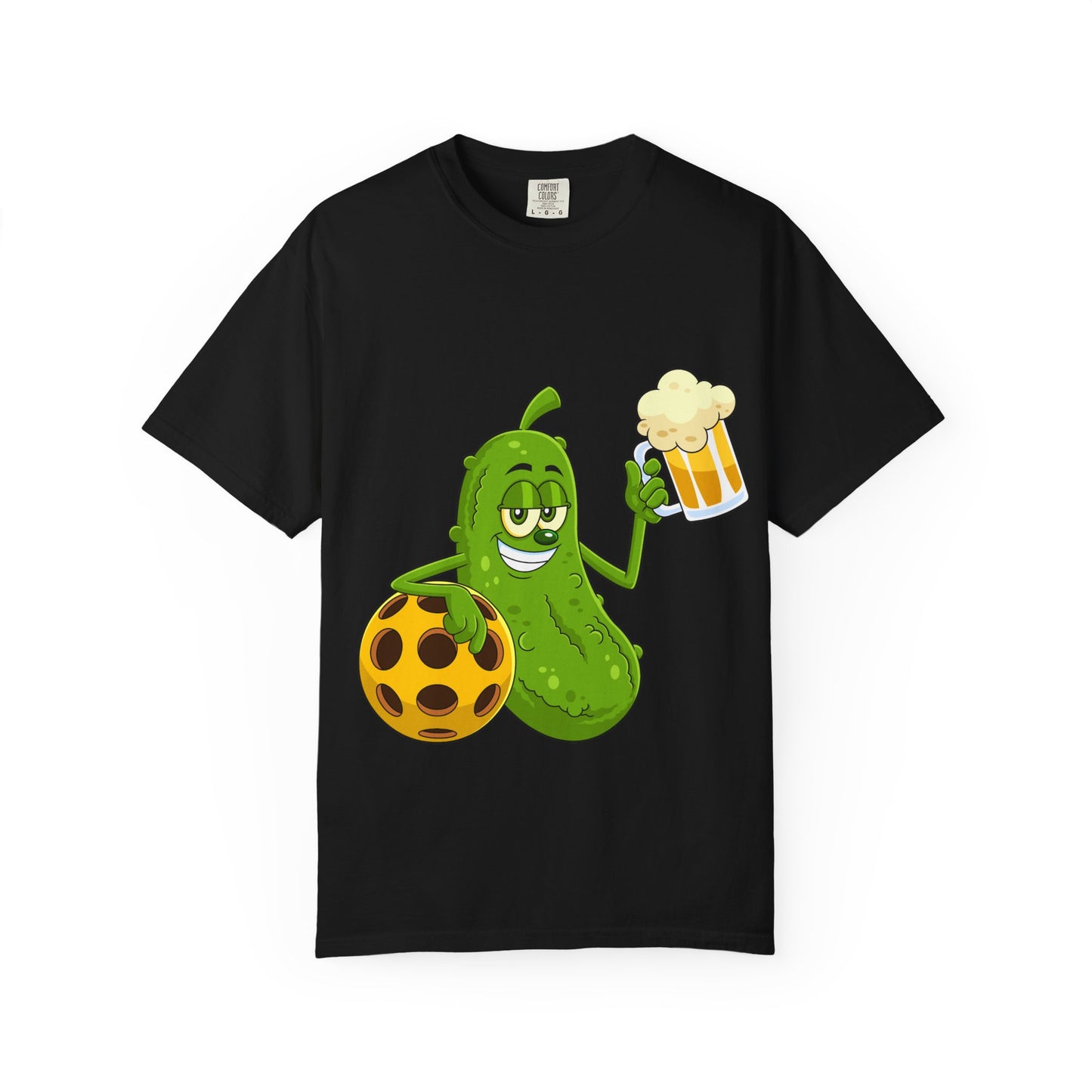Pickle Holding Beer & Wiffle Ball T-Shirt — Funny Sports Novelty Tee