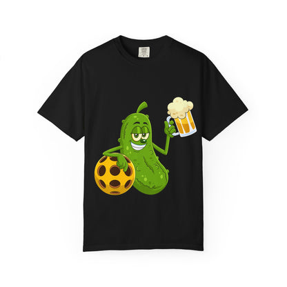 Pickle Holding Beer & Wiffle Ball T-Shirt — Funny Sports Novelty Tee
