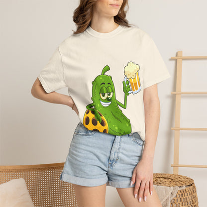 Pickle Holding Beer & Wiffle Ball T-Shirt — Funny Sports Novelty Tee