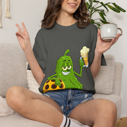 Pickle Holding Beer & Wiffle Ball T-Shirt — Funny Sports Novelty Tee