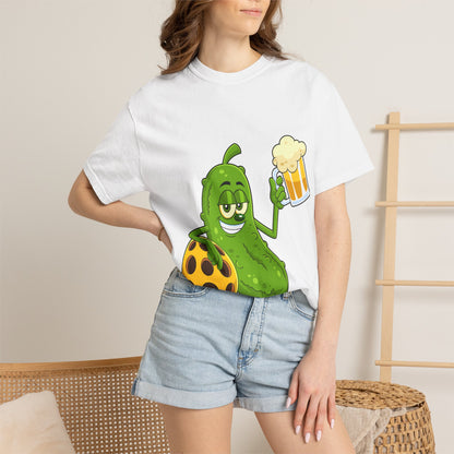 Pickle Holding Beer & Wiffle Ball T-Shirt — Funny Sports Novelty Tee