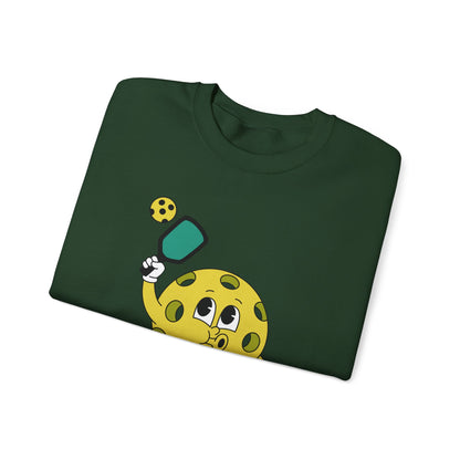 Pickleball Character Crewneck Sweatshirt — Cute Retro Pickleball Paddle Mascot