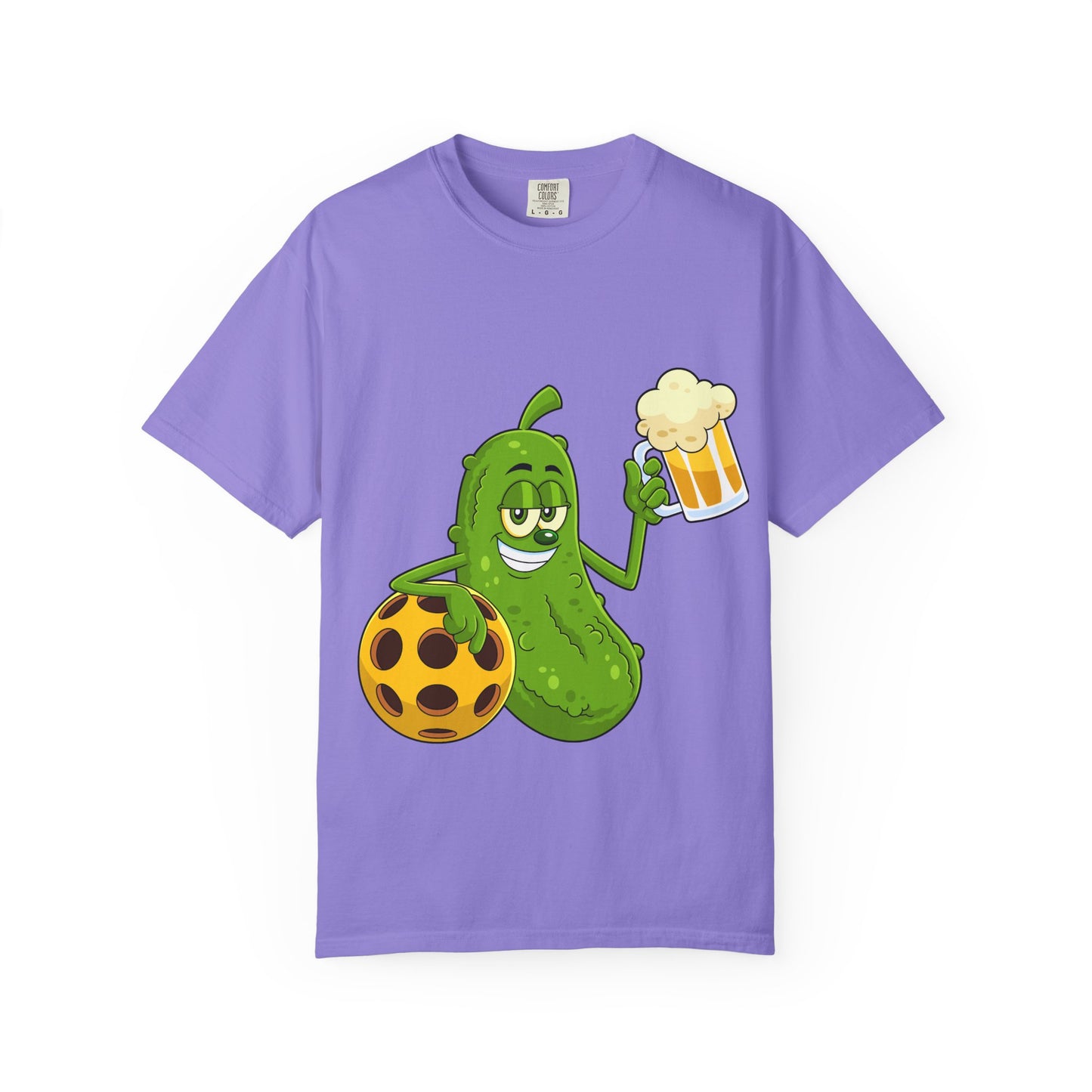 Pickle Holding Beer & Wiffle Ball T-Shirt — Funny Sports Novelty Tee