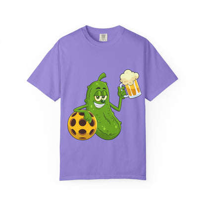 Pickle Holding Beer & Wiffle Ball T-Shirt — Funny Sports Novelty Tee