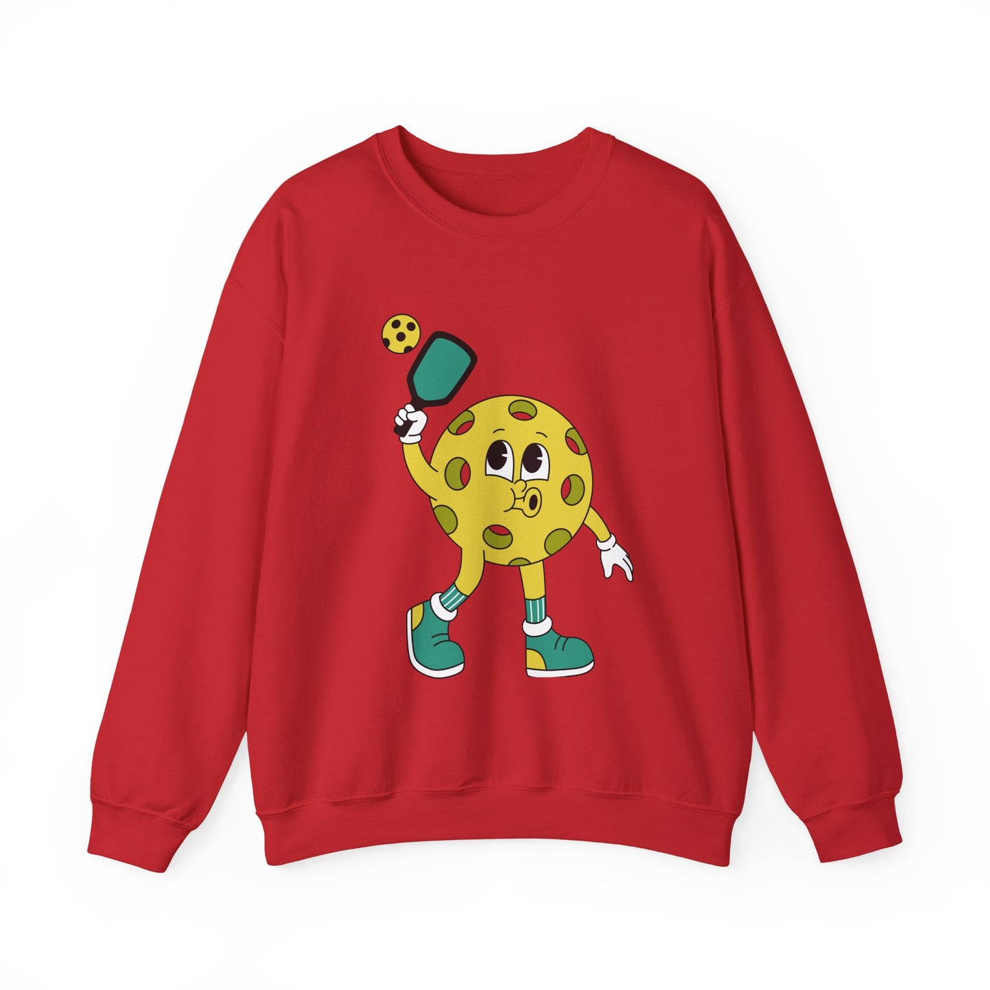 Pickleball Character Crewneck Sweatshirt — Cute Retro Pickleball Paddle Mascot