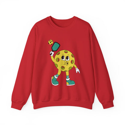 Pickleball Character Crewneck Sweatshirt — Cute Retro Pickleball Paddle Mascot
