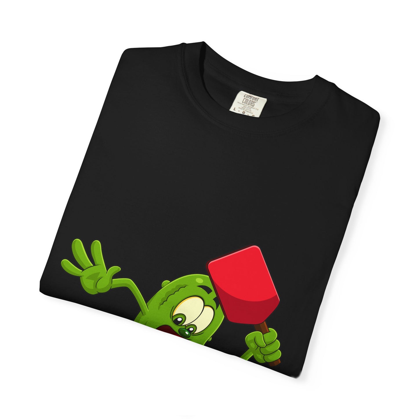 Funny Pickle Smash T‑Shirt — Cartoon Pickle with Mallet Graphic