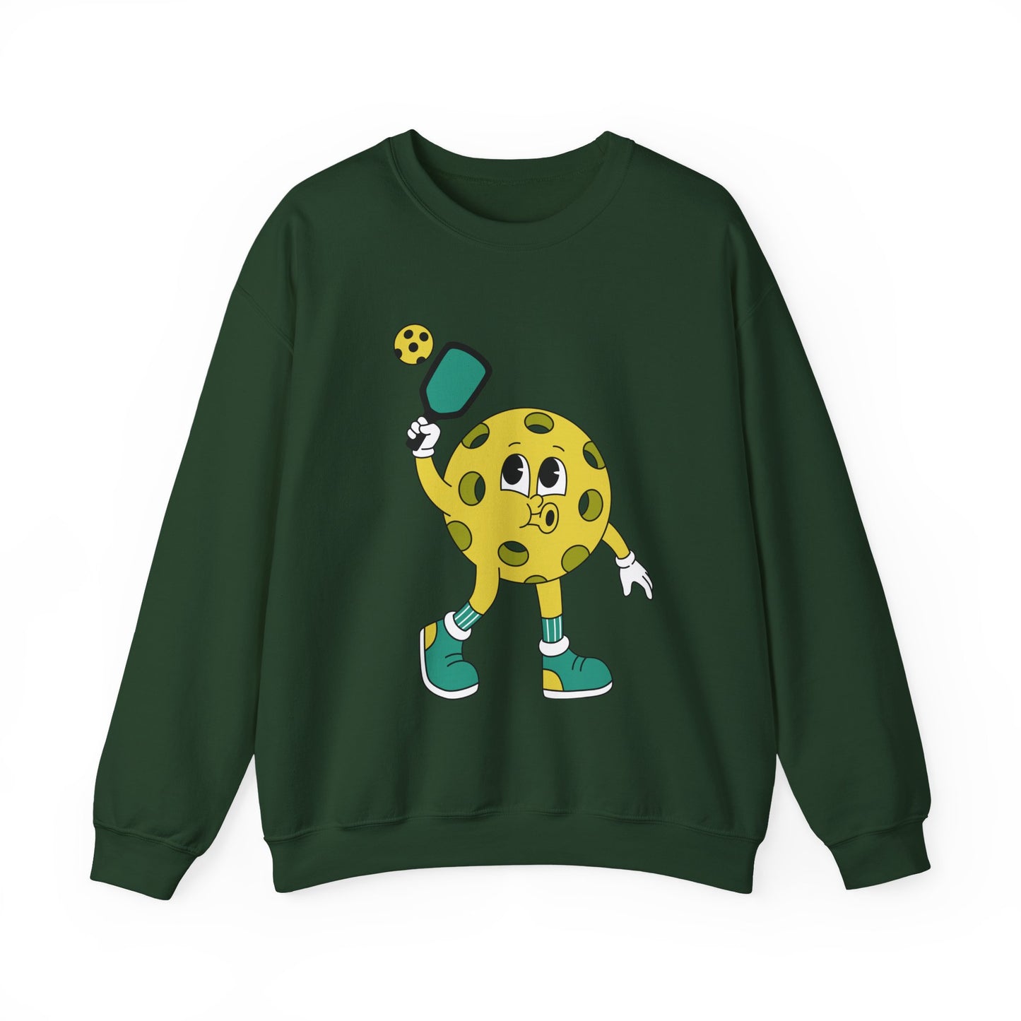 Pickleball Character Crewneck Sweatshirt — Cute Retro Pickleball Paddle Mascot