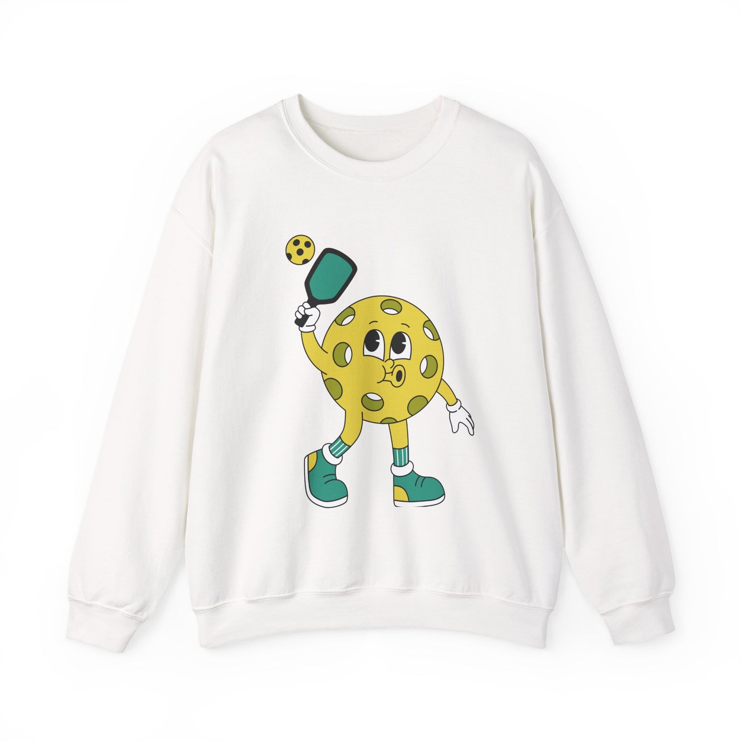 Pickleball Character Crewneck Sweatshirt — Cute Retro Pickleball Paddle Mascot