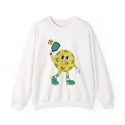 Pickleball Character Crewneck Sweatshirt — Cute Retro Pickleball Paddle Mascot