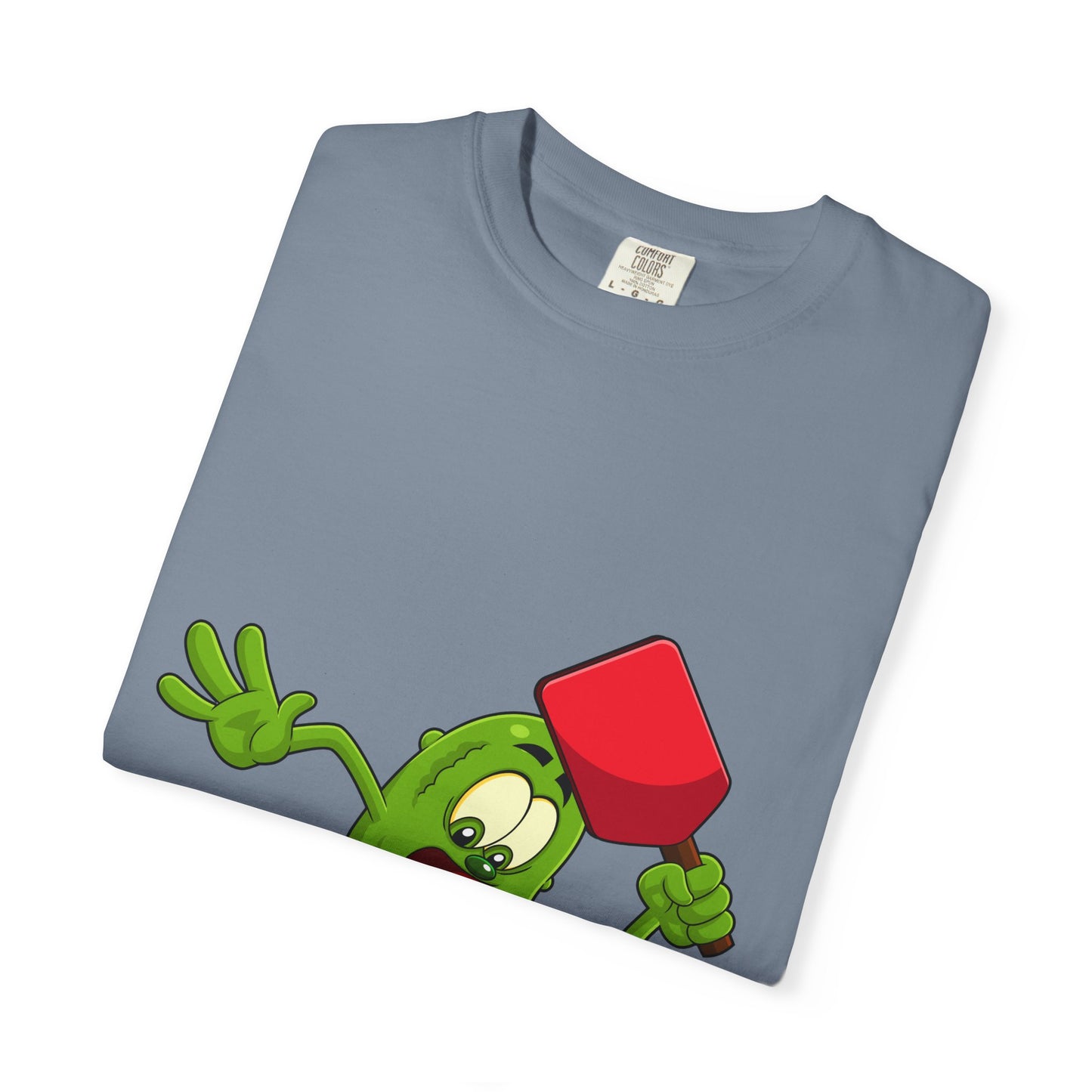 Funny Pickle Smash T‑Shirt — Cartoon Pickle with Mallet Graphic