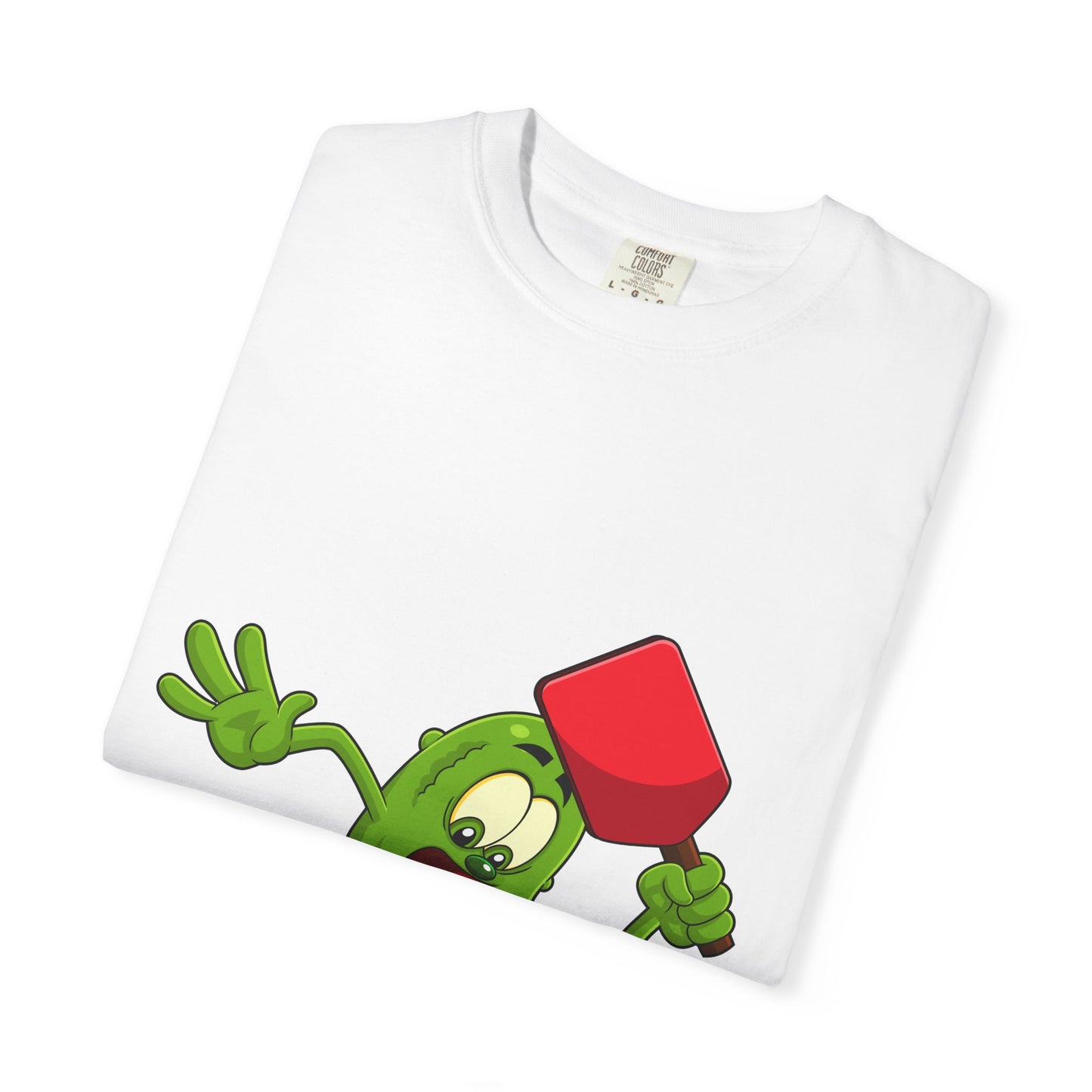 Funny Pickle Smash T‑Shirt — Cartoon Pickle with Mallet Graphic