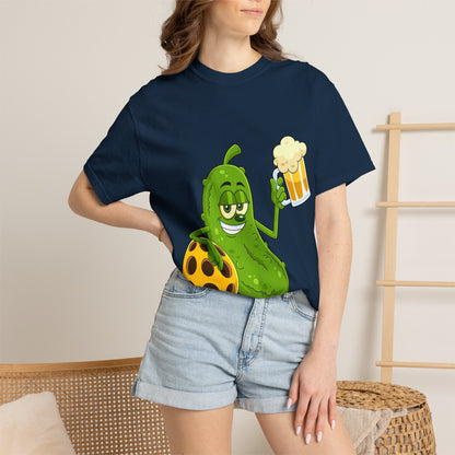 Pickle Holding Beer & Wiffle Ball T-Shirt — Funny Sports Novelty Tee