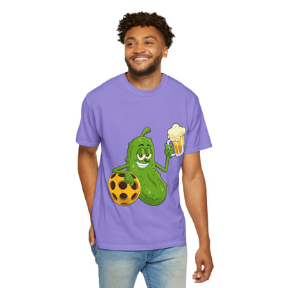 Pickle Holding Beer & Wiffle Ball T-Shirt — Funny Sports Novelty Tee