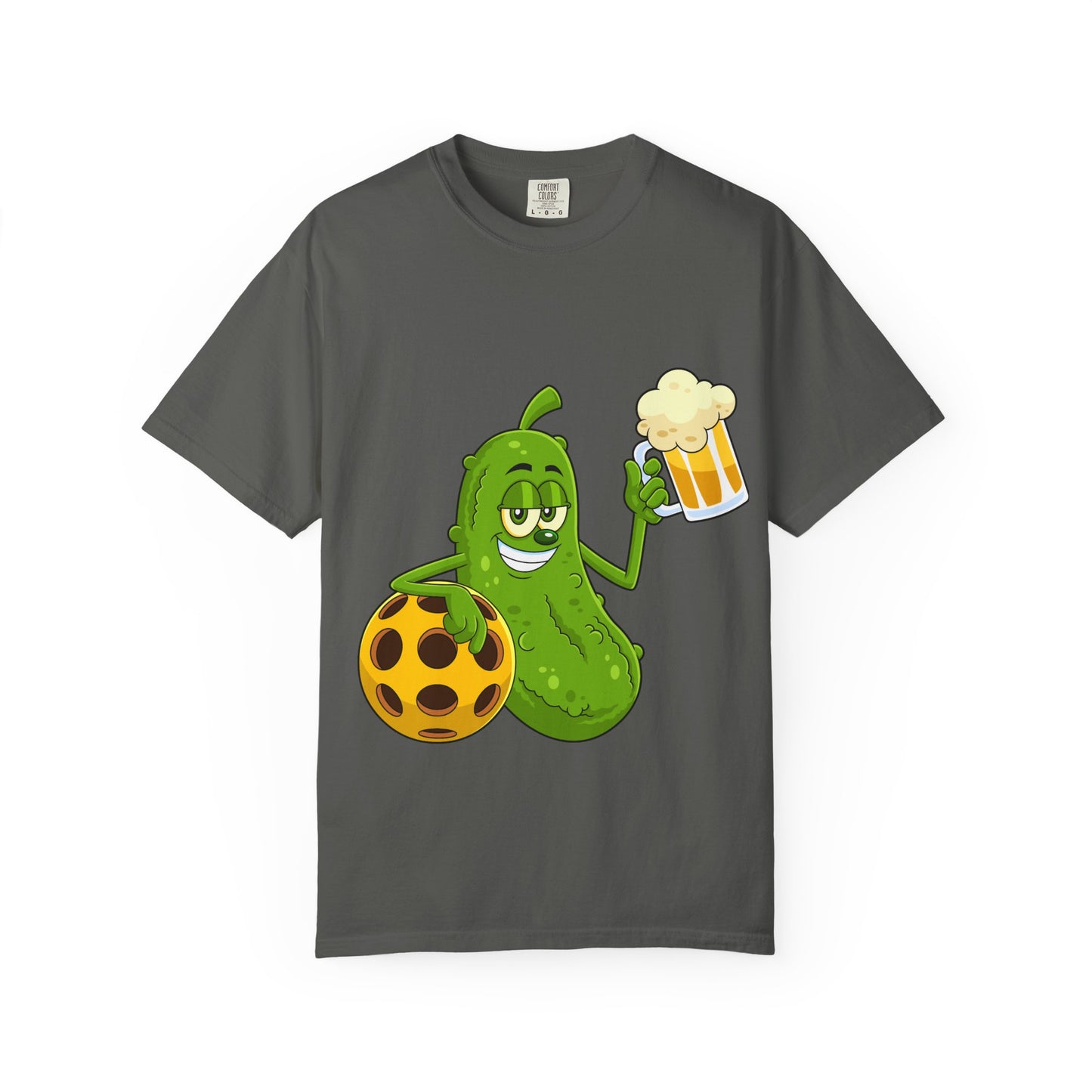 Pickle Holding Beer & Wiffle Ball T-Shirt — Funny Sports Novelty Tee