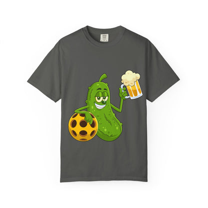 Pickle Holding Beer & Wiffle Ball T-Shirt — Funny Sports Novelty Tee