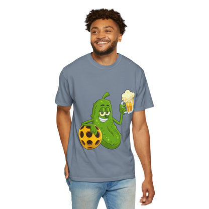 Pickle Holding Beer & Wiffle Ball T-Shirt — Funny Sports Novelty Tee