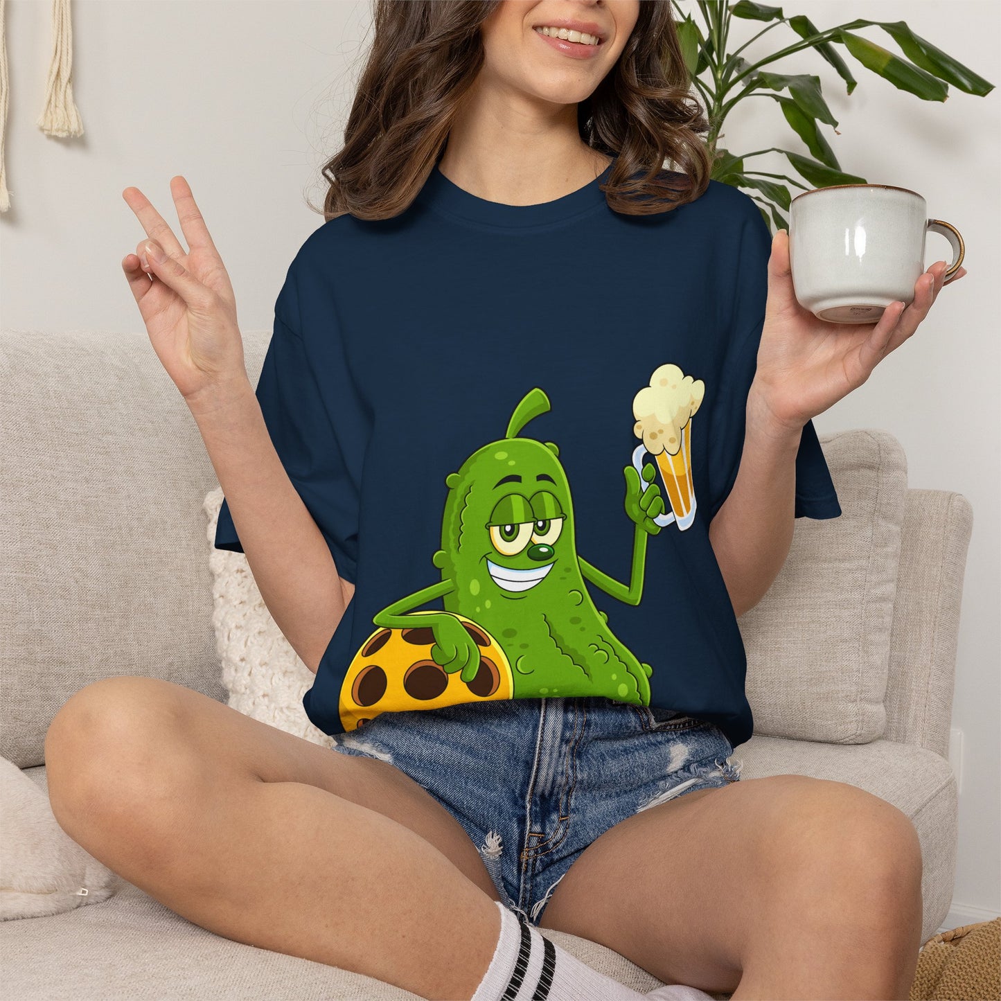 Pickle Holding Beer & Wiffle Ball T-Shirt — Funny Sports Novelty Tee