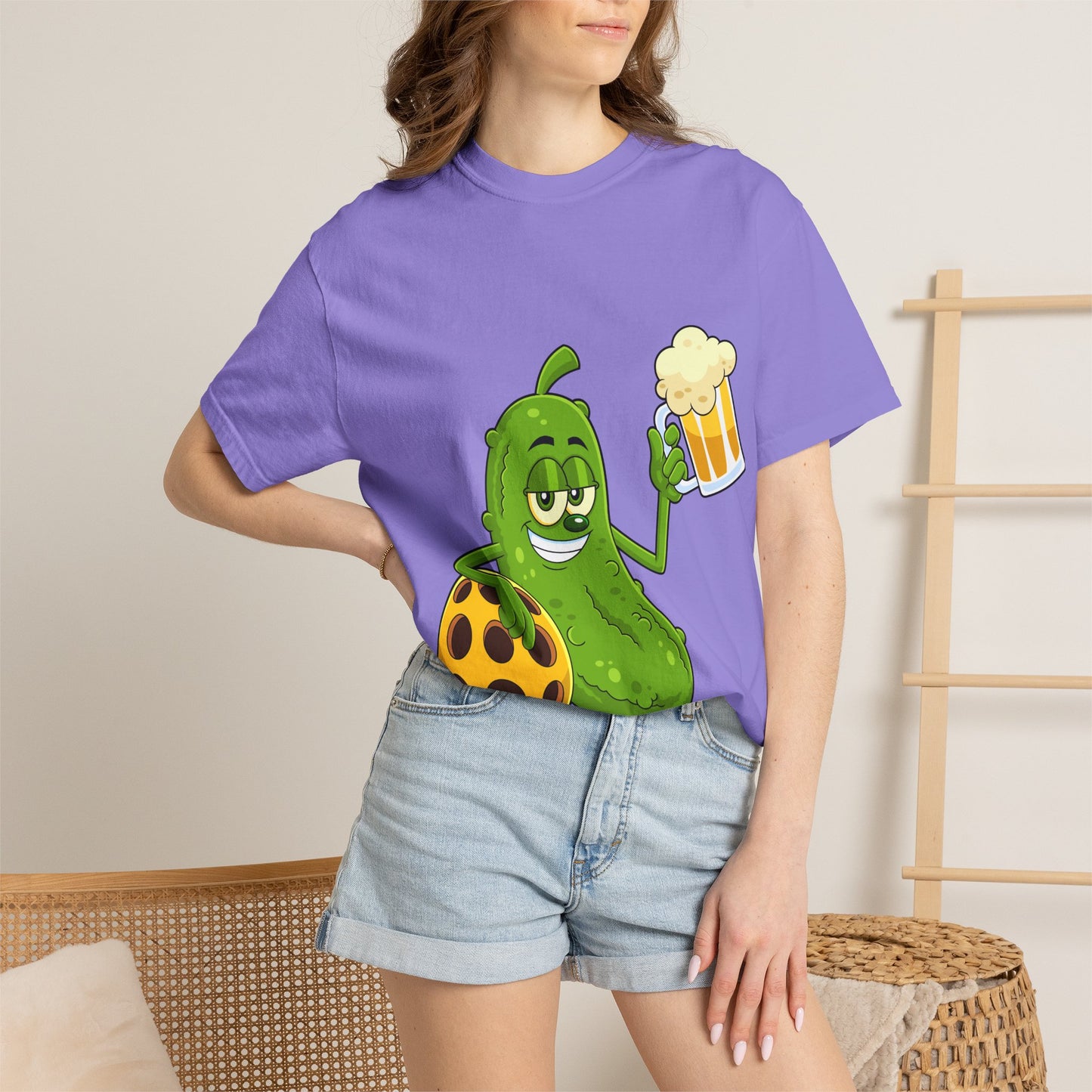 Pickle Holding Beer & Wiffle Ball T-Shirt — Funny Sports Novelty Tee