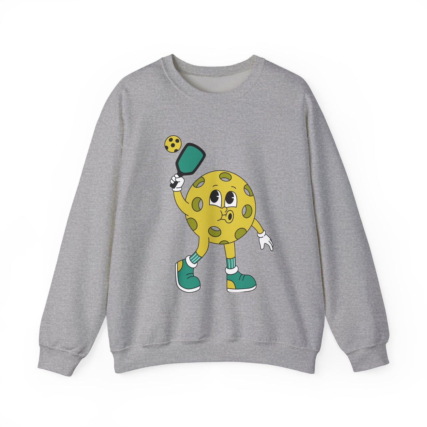 Pickleball Character Crewneck Sweatshirt — Cute Retro Pickleball Paddle Mascot