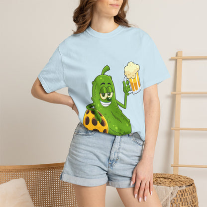 Pickle Holding Beer & Wiffle Ball T-Shirt — Funny Sports Novelty Tee