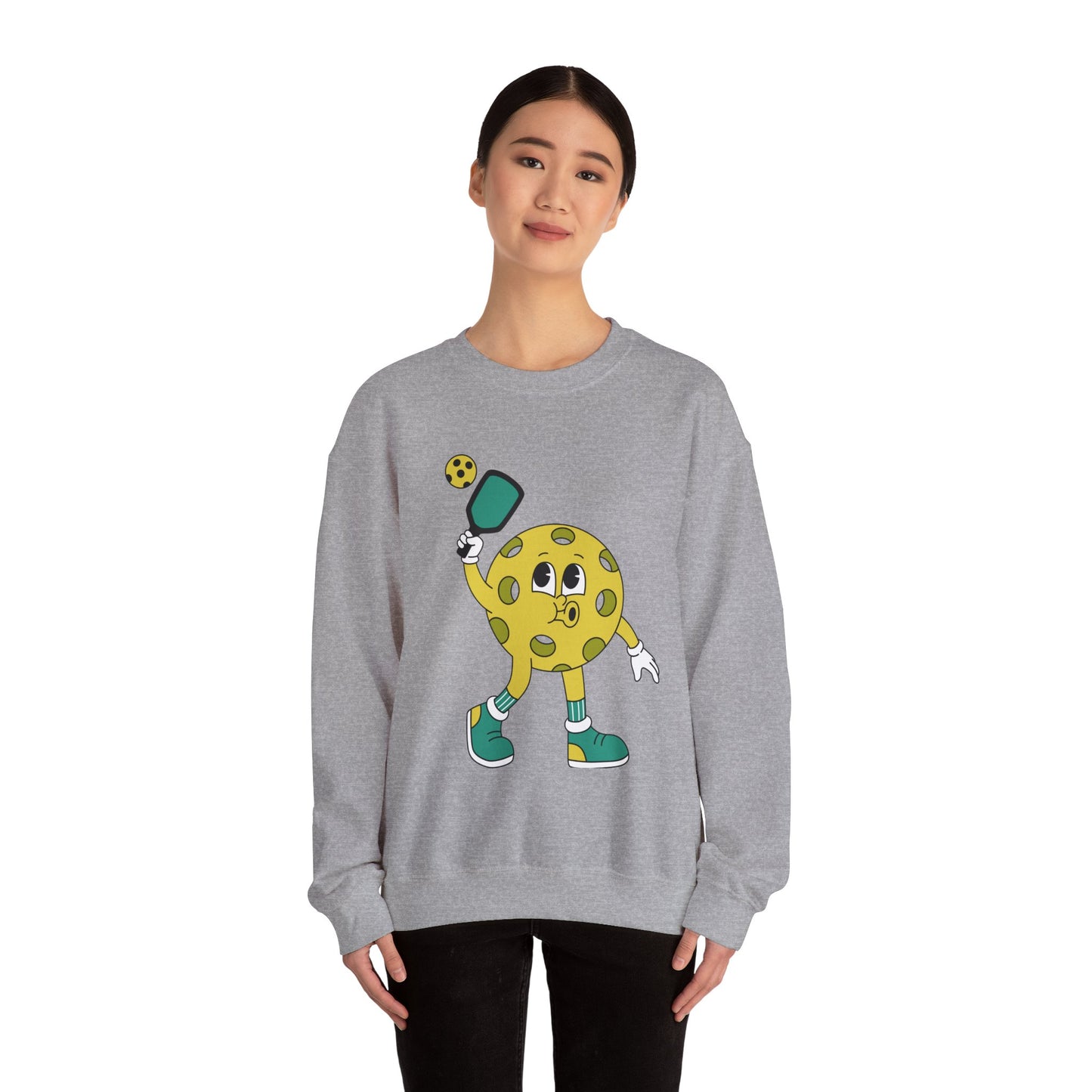 Pickleball Character Crewneck Sweatshirt — Cute Retro Pickleball Paddle Mascot