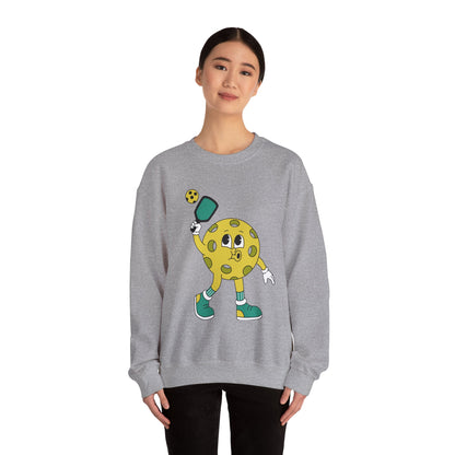 Pickleball Character Crewneck Sweatshirt — Cute Retro Pickleball Paddle Mascot