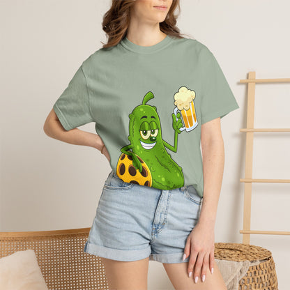 Pickle Holding Beer & Wiffle Ball T-Shirt — Funny Sports Novelty Tee
