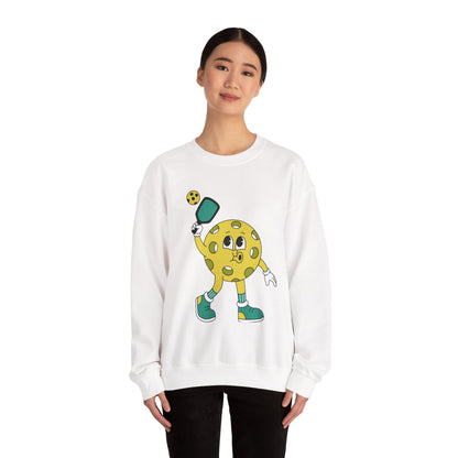 Pickleball Character Crewneck Sweatshirt — Cute Retro Pickleball Paddle Mascot