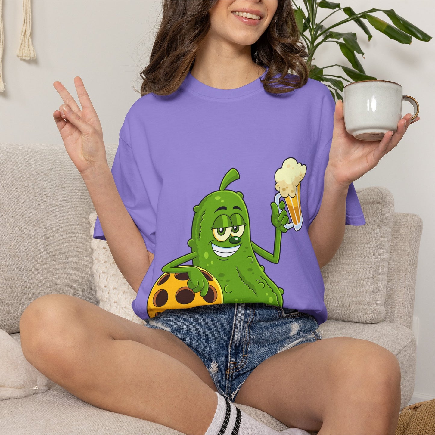 Pickle Holding Beer & Wiffle Ball T-Shirt — Funny Sports Novelty Tee