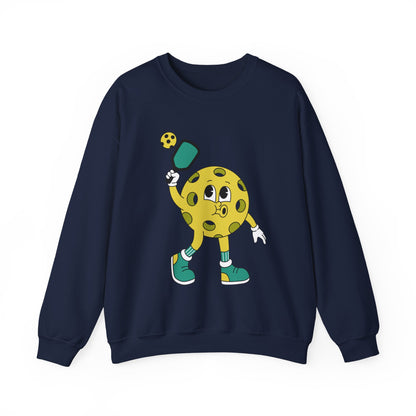 Pickleball Character Crewneck Sweatshirt — Cute Retro Pickleball Paddle Mascot
