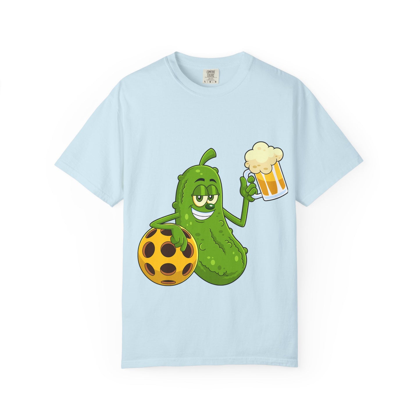 Pickle Holding Beer & Wiffle Ball T-Shirt — Funny Sports Novelty Tee