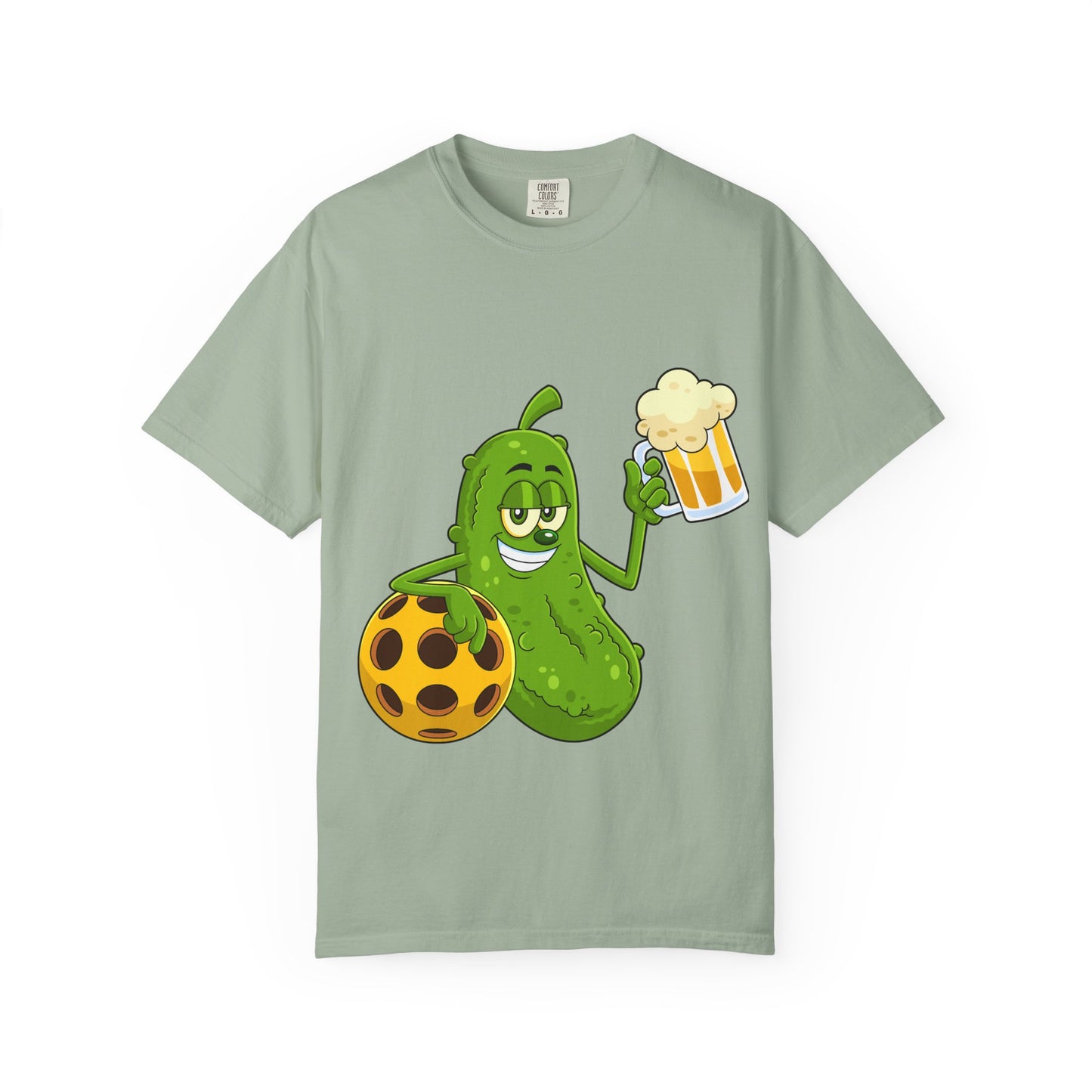 Pickle Holding Beer & Wiffle Ball T-Shirt — Funny Sports Novelty Tee