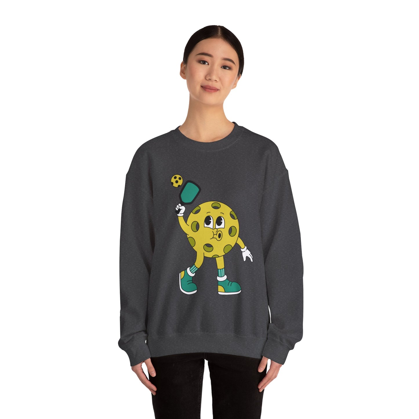 Pickleball Character Crewneck Sweatshirt — Cute Retro Pickleball Paddle Mascot