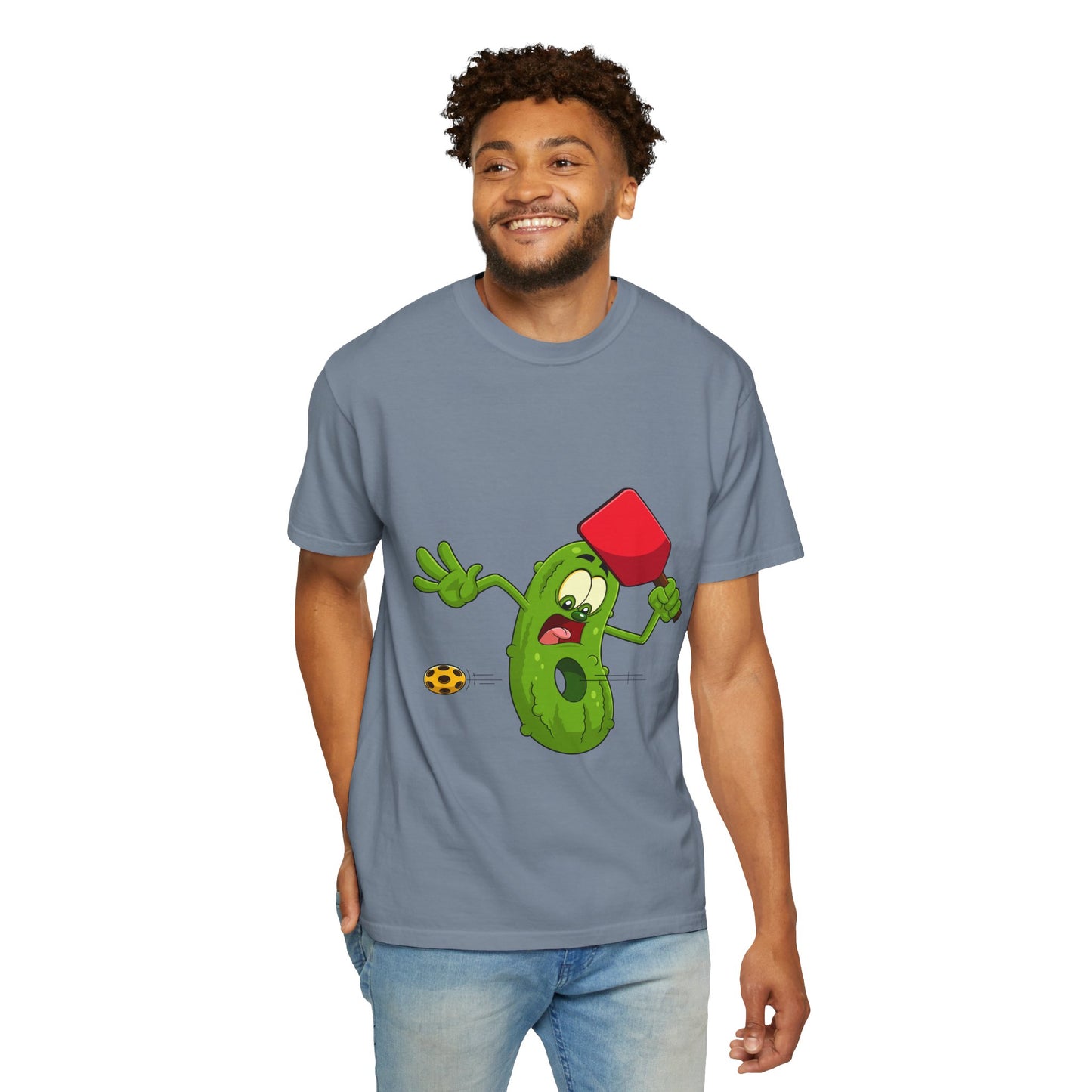 Funny Pickle Smash T‑Shirt — Cartoon Pickle with Mallet Graphic