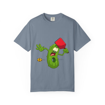 Funny Pickle Smash T‑Shirt — Cartoon Pickle with Mallet Graphic