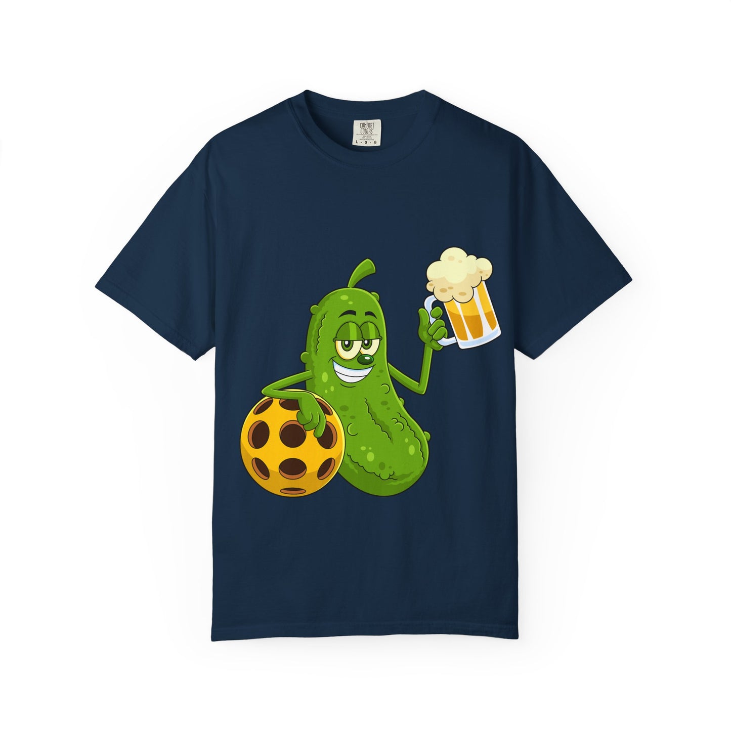 Pickle Holding Beer & Wiffle Ball T-Shirt — Funny Sports Novelty Tee