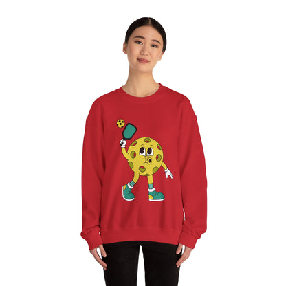 Pickleball Character Crewneck Sweatshirt — Cute Retro Pickleball Paddle Mascot