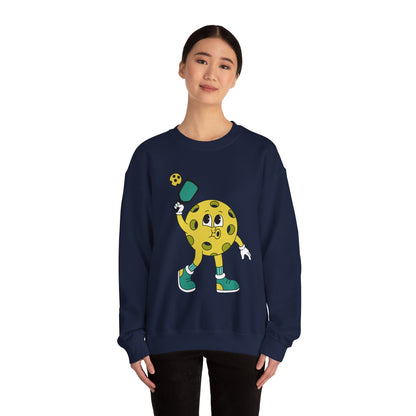 Pickleball Character Crewneck Sweatshirt — Cute Retro Pickleball Paddle Mascot