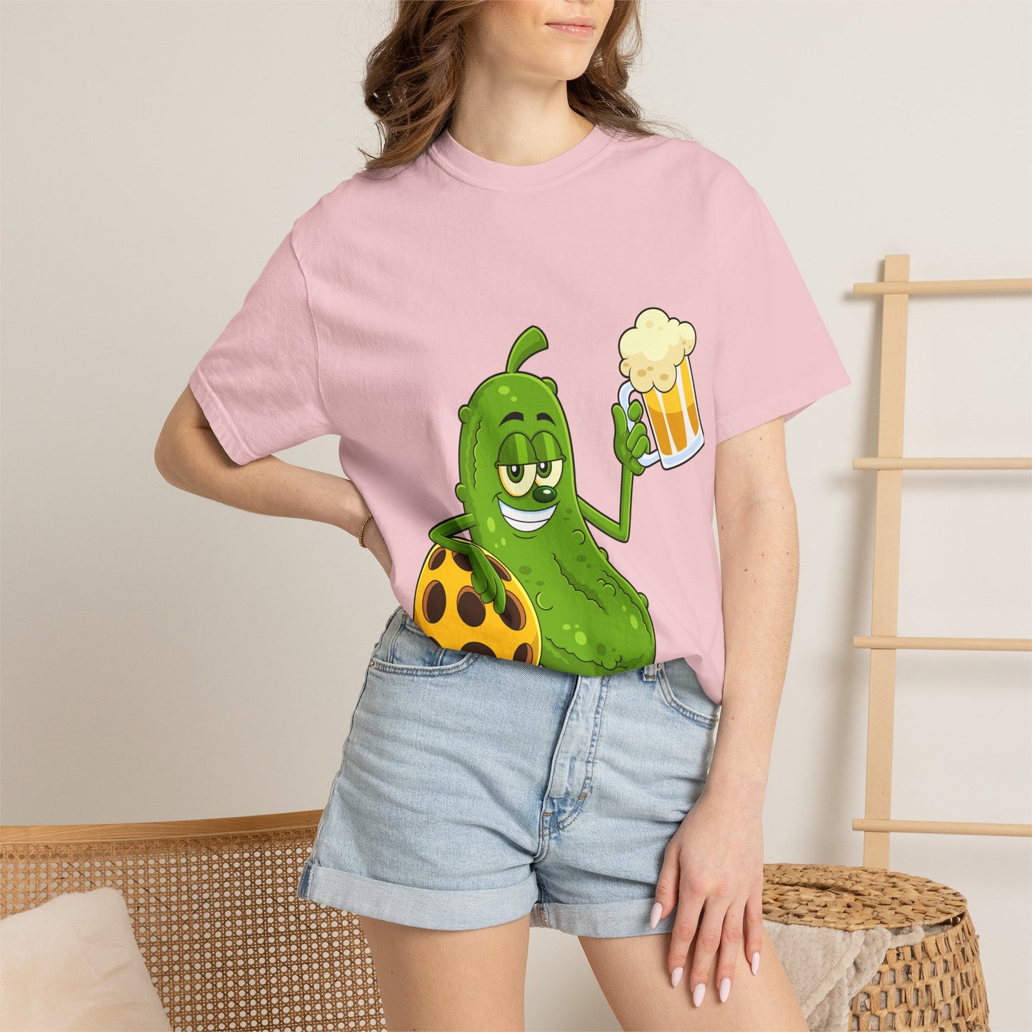 Pickle Holding Beer & Wiffle Ball T-Shirt — Funny Sports Novelty Tee