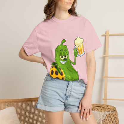 Pickle Holding Beer & Wiffle Ball T-Shirt — Funny Sports Novelty Tee
