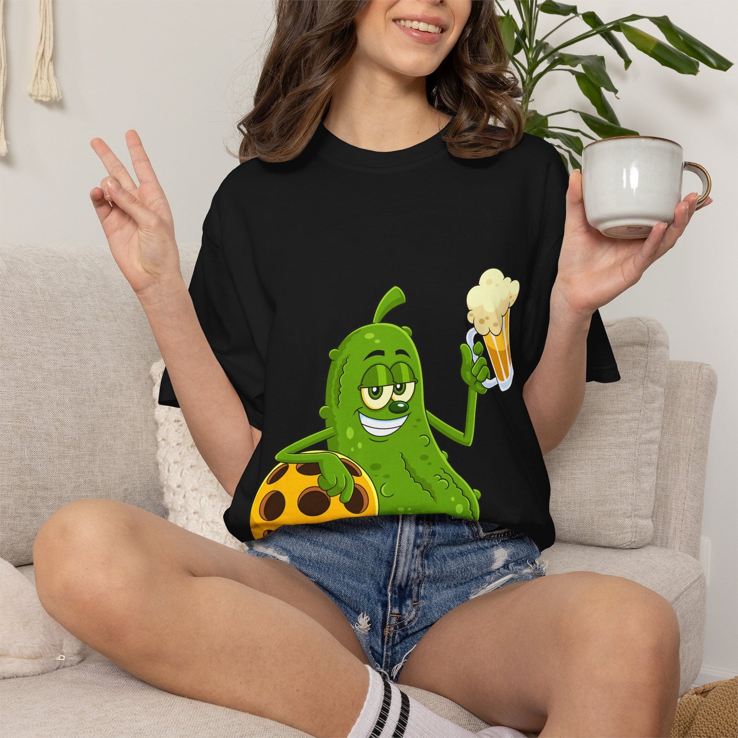 Pickle Holding Beer & Wiffle Ball T-Shirt — Funny Sports Novelty Tee