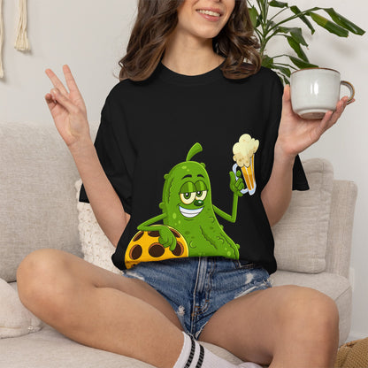 Pickle Holding Beer & Wiffle Ball T-Shirt — Funny Sports Novelty Tee
